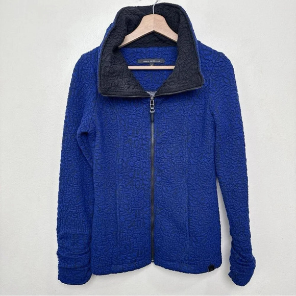 TONIA DEBELLIS Womens Small Textured Stretch Full Zip Ruched Collar Jacket - Picture 3 of 14